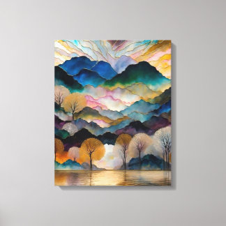 scenic Beauty of river beneath mountain Canvas Print