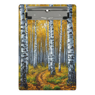 Scenic Birch Tree Forest in Autumn Mini Clipboard