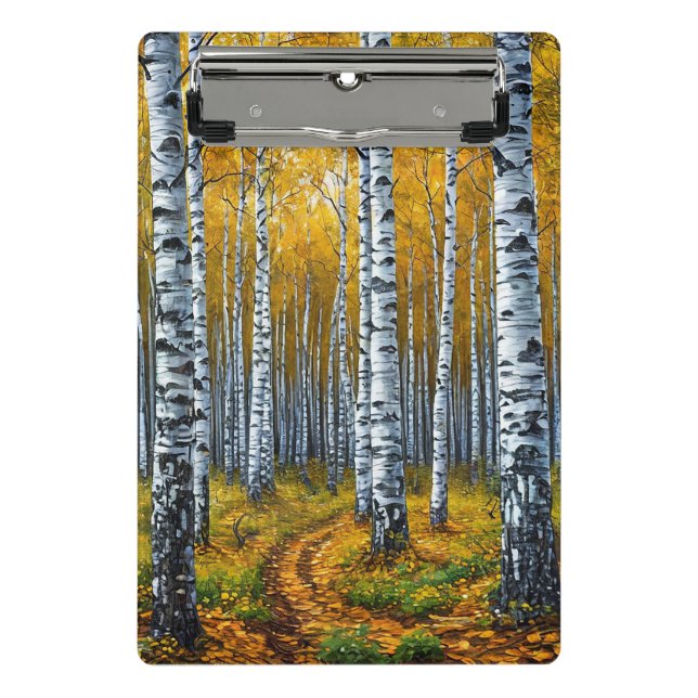 Scenic Birch Tree Forest in Autumn Mini Clipboard (Front)