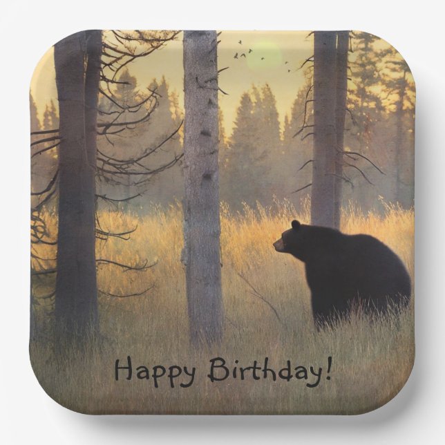 Scenic Black Bear Birthday Paper Plates (Front)