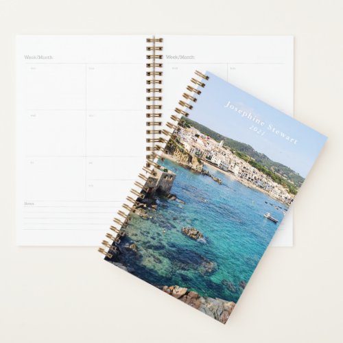 Scenic Blue Ocean Spain Travel Photo Custom Name Planner