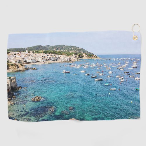 Scenic Blue Ocean Spain Travel Photo Golf Towel