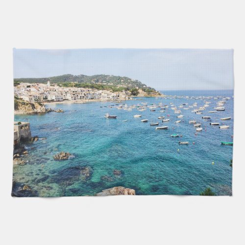 Scenic Blue Ocean Spain Travel Photo Kitchen Towel