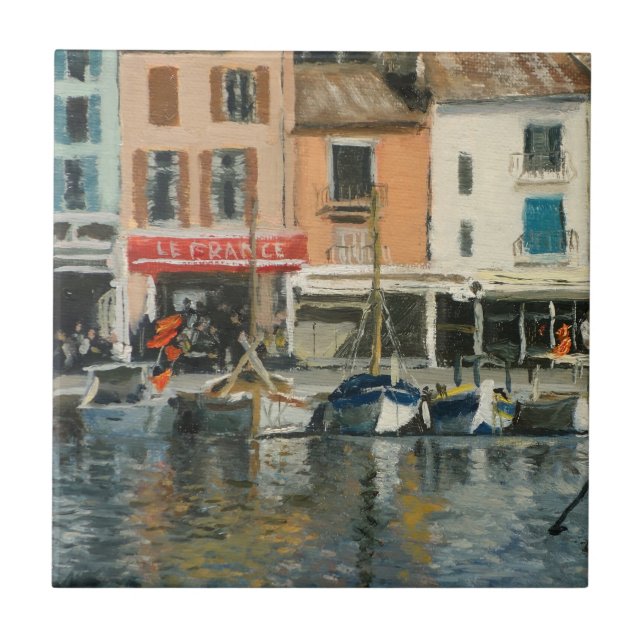 Scenic Boat Harbor in Cassis Ceramic Tile (Front)