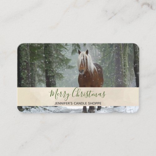 Scenic Brown Horse in a Winter Forest Christmas Business Card