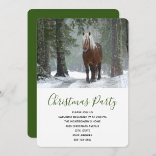 Scenic Brown Horse in a Winter Forest Christmas Invitation