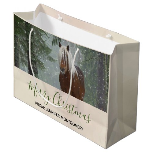 Scenic Brown Horse in a Winter Forest Christmas Large Gift Bag