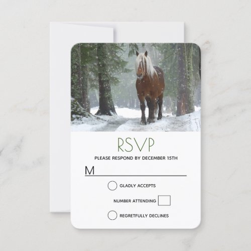 Scenic Brown Horse in a Winter Forest Christmas RSVP Card