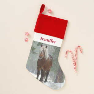 Scenic Brown Horse in a Winter Forest Christmas Stocking