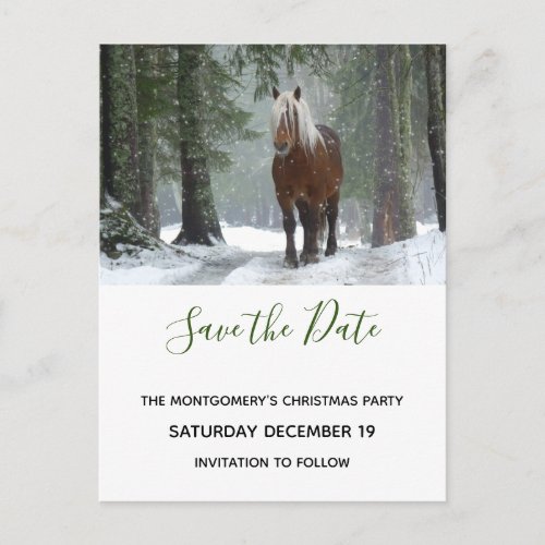 Scenic Brown Horse Photo Christmas Save the Date Invitation Postcard