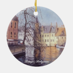 Scenic Bruges Belgium City Canal View Ceramic Ornament
