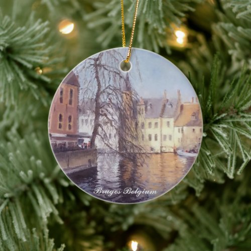 Scenic Bruges City and Canal View Ceramic Ornament