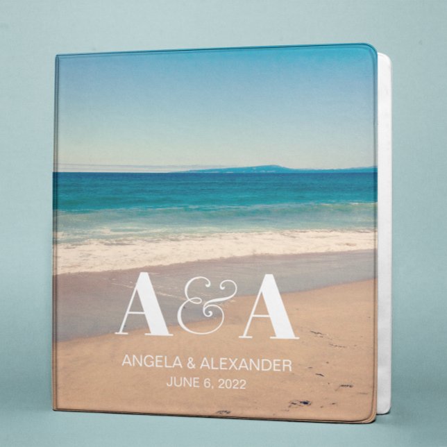 Scenic California Beach Monogram Wedding Memories 3 Ring Binder (Creator Uploaded)