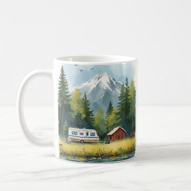 Scenic Caravan Camping Illustration Mug (Left)