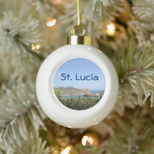 Scenic Caribbean Island Saint Lucia Ceramic Ball Christmas Ornament