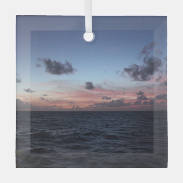 Scenic Caribbean Sunset near Tobago Glass Ornament (Front)