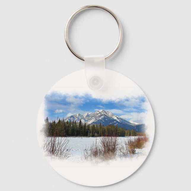 Scenic Cascade Mountain - Banff Alberta Keychain (Front)