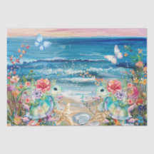 Scenic Coastal Floral Sea Turtles Decoupage