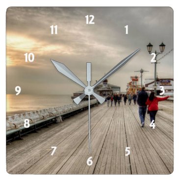 Scenic Coastal View Blackpool Pier UK Square Wall Clock Scenic Coastal View Blackpool Pier UK Square Wall Clock
