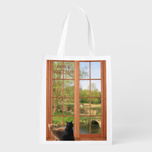 Scenic Country Landscape Cats Change to Name Grocery Bag