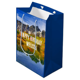 Scenic Country Mountains and Lake Birthday Medium Gift Bag