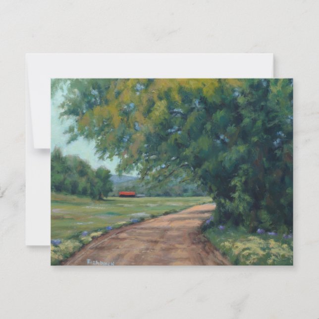 Scenic Country Road With Red Barn and Trees Card (Front)