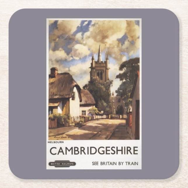 Scenic Country View British Railways Poster Square Paper Coaster (Front)
