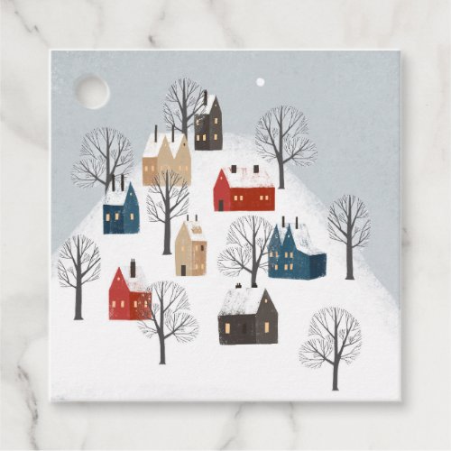 Scenic Country Winter Scene Antique Homes Favor Tags