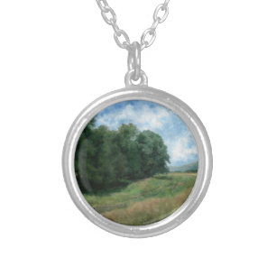 Scenic Countryside Path – Vintage Landscape Design Silver Plated Necklace