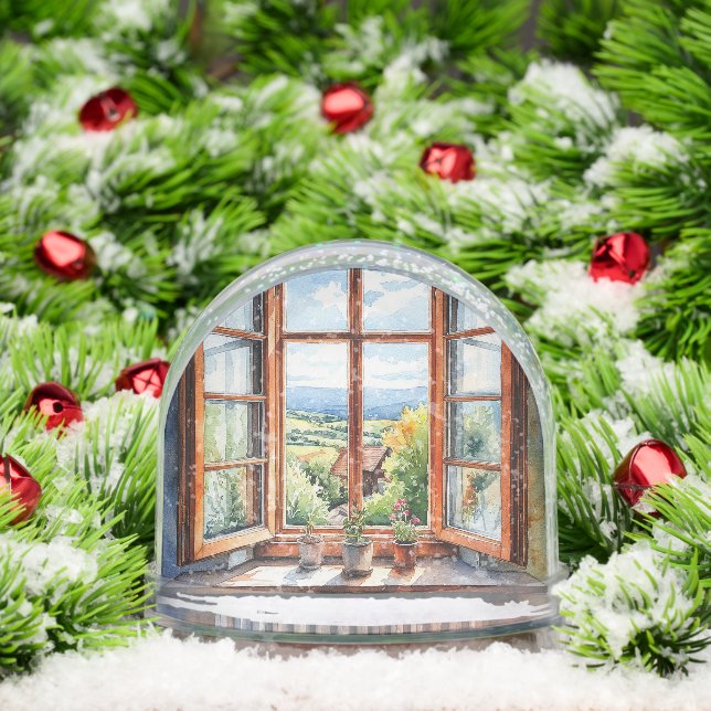 Scenic Countryside View Through Sunny Open Window Snow Globe (Christmas)