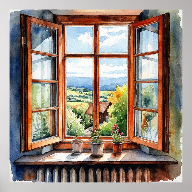 Scenic Countryside View Through Sunny Window 🌿☀️  Poster (Front)