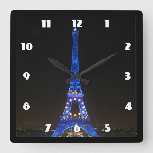 Scenic Eiffel Tower at Night Square Wall Clock (Front)