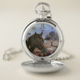 scenic equine portrait chestnut mare brown horse pocket watch