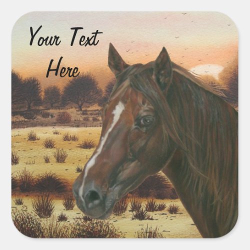 scenic equine portrait chestnut mare brown horse square sticker