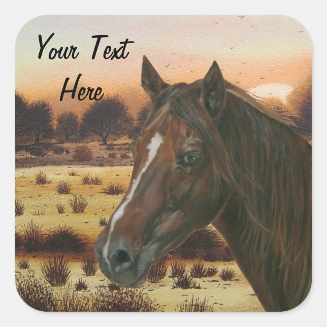 scenic equine portrait chestnut mare brown horse square sticker (Front)