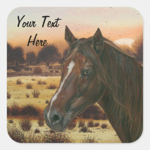 scenic equine portrait chestnut mare brown horse square sticker