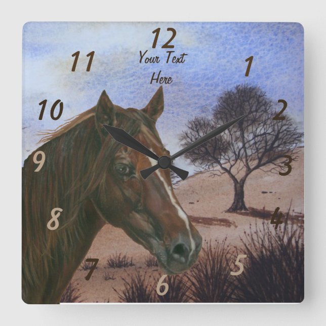 scenic equine portrait chestnut mare brown horse square wall clock (Front)
