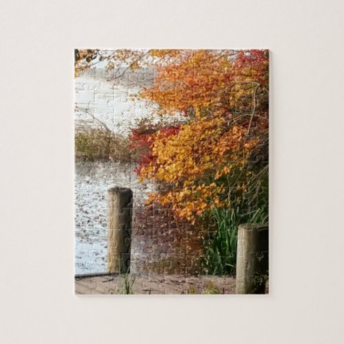 Scenic Fall Foliage at the Lake on Long Island NY Jigsaw Puzzle