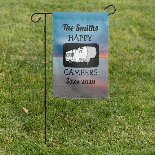 Scenic Fifth Wheel RV Campground Flag Ocean Bkgd