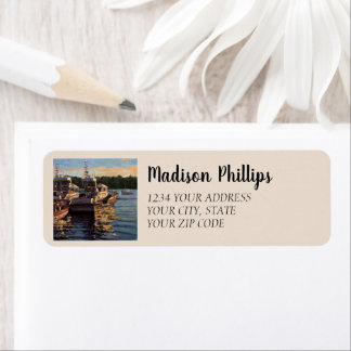 Scenic Fishing Boats Docked  Label