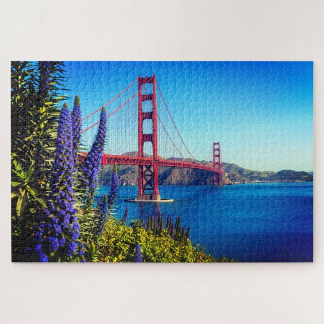 Scenic Floral Golden Gate Bridge Photo Jigsaw Puzzle (Horizontal)