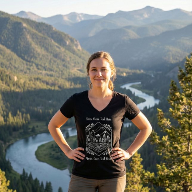 Scenic Forest River Camping Badge Your Text Gift T-Shirt (Scenic Forest River Badge V-Neck. The perfect Gift for Camping and your next outdoor trip!)