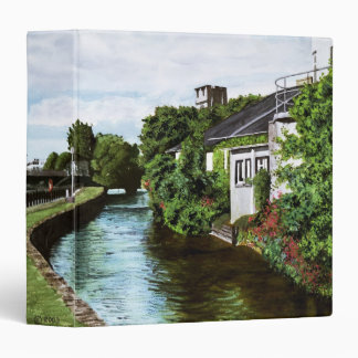 Scenic Galway City Canal Watercolor 3 Ring Binder