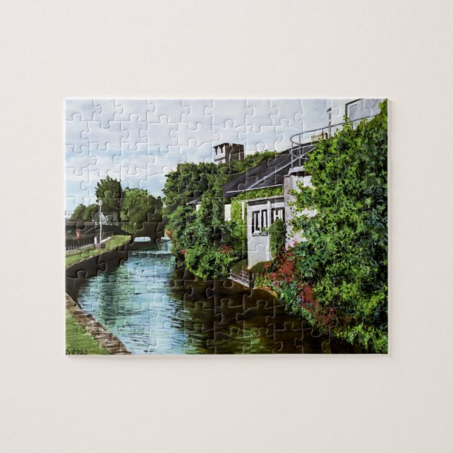 Scenic Galway City Ireland Canal Painting Jigsaw Puzzle (Horizontal)