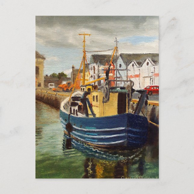 Scenic Galway City Ireland Fishing Boat Postcard (Front)