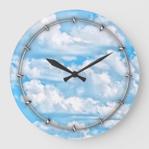 Scenic Happy Sunny Clouds Background Large Clock