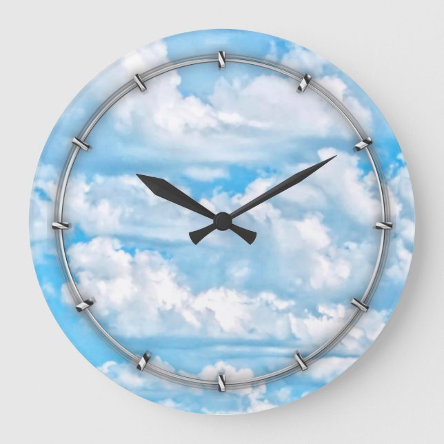 Scenic Happy Sunny Clouds Background Large Clock (Front)