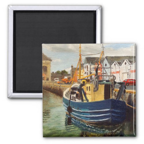 Scenic Harbor in Galway City Ireland Fishing Boat Magnet
