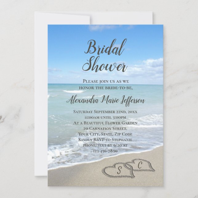 Scenic Hearts in the Sand Beach Bridal Shower Invitation (Front)