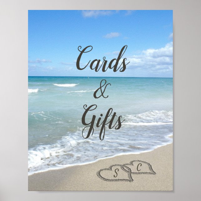 Scenic Hearts in the Sand Beach Custom Wedding Poster (Front)
